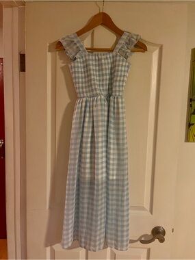 Rare Editions Light Blue & White Gingham Smocked Dress